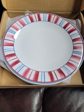 Longaberger Melamine Classic Red & Blue Stripe Ceramic Dinner Plates (116)